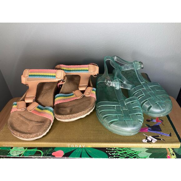 Girls Sandals Sz 13 Lot of TWO Jelly Fisherman & Rainbow ~ Cat & Jack Old Navy - Picture 7 of 9